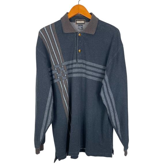 Vintage 90s Bachrach Long Sleeve Cotton Polo Shirt Neutral Size Large Retro - Picture 2 of 12